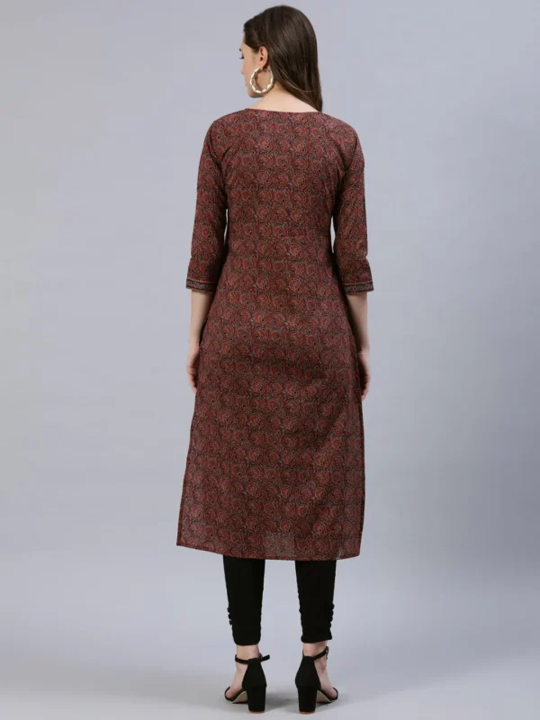 Straight Kurta-Pure Cotton Hand Block Print-Maroon Black Indian Long Tunic-Bohemian Women's Tunic - Image 5