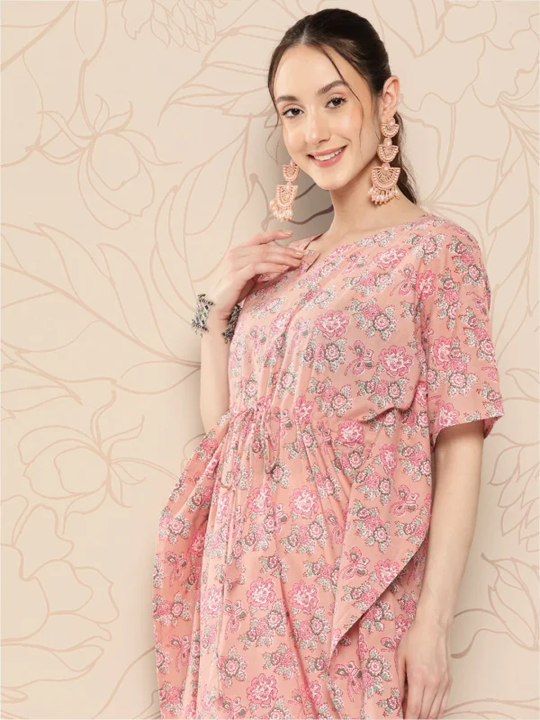 Floral Pink Kaftan Summer Long dress Lightweight Pure Cotton Free Size Loungewear Resort Holiday Dress Beach Cover - Image 3