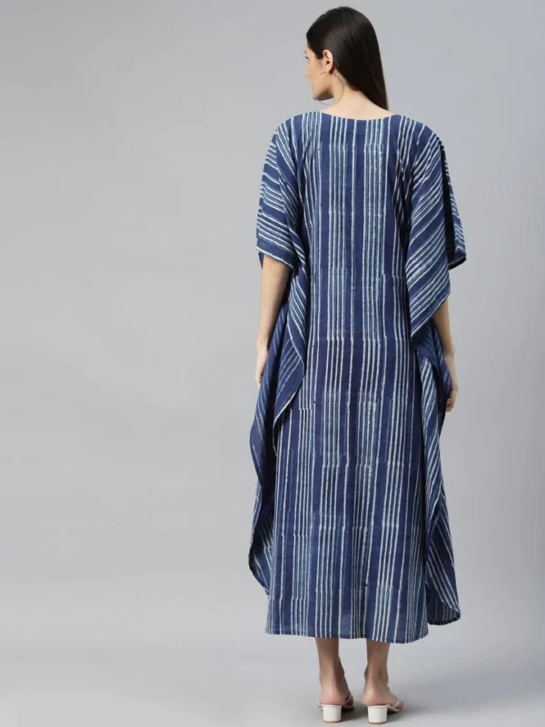 Kaftan Indigo Blue Striped Hand Block Print Summer Long dress Pure Cotton Free Size Loungewear Resort Holiday Dress Beach Cover Sustainable - Image 5