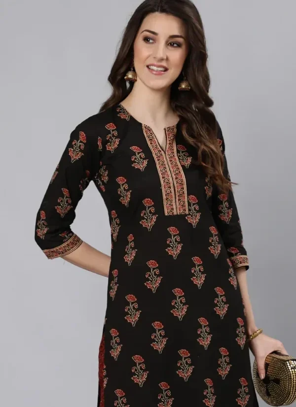 Pure Cotton Kurta-Hand Block Print Black Maroon Traditional Floral Indian Long Tunic-Bohemian Women's Tunic