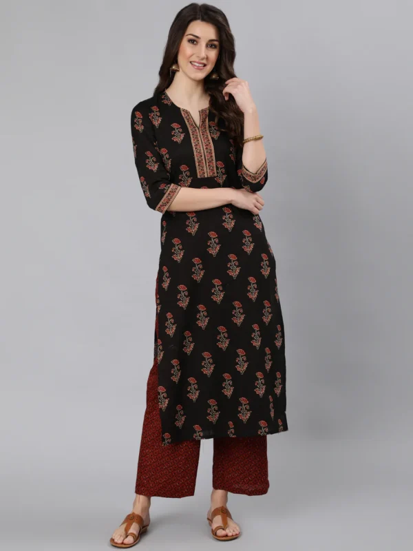 Pure Cotton Kurta-Hand Block Print Black Maroon Traditional Floral Indian Long Tunic-Bohemian Women's Tunic - Image 6