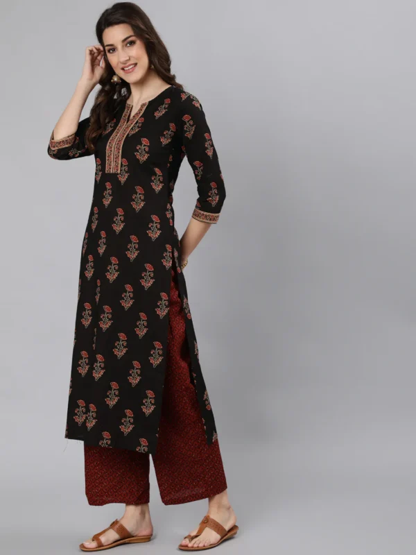 Pure Cotton Kurta-Hand Block Print Black Maroon Traditional Floral Indian Long Tunic-Bohemian Women's Tunic - Image 4