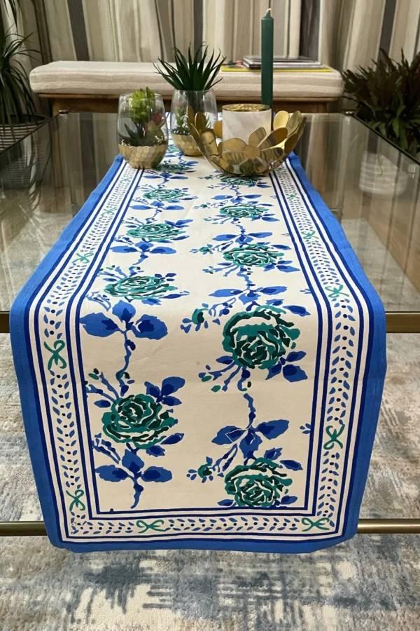 blue rose table runner
