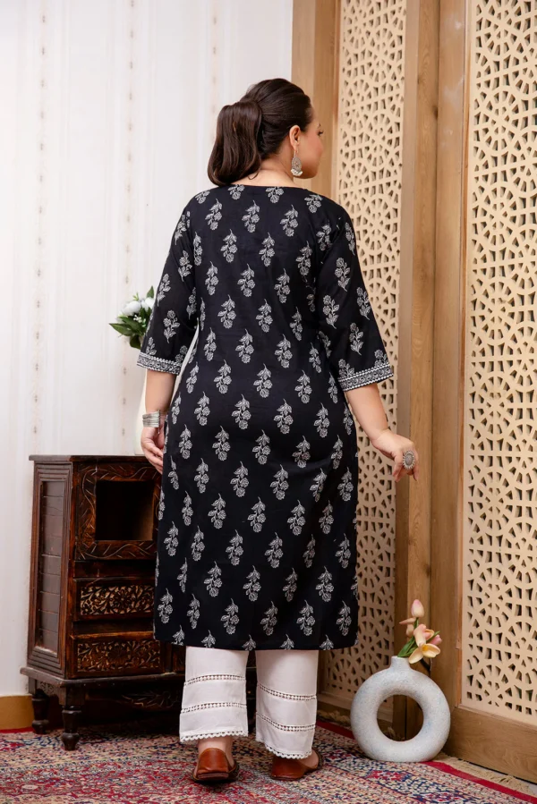 Black Pure Cotton Kurta-Hand Block Print Traditional Floral Indian Long Tunic-Bohemian Women's Tunic - Image 5