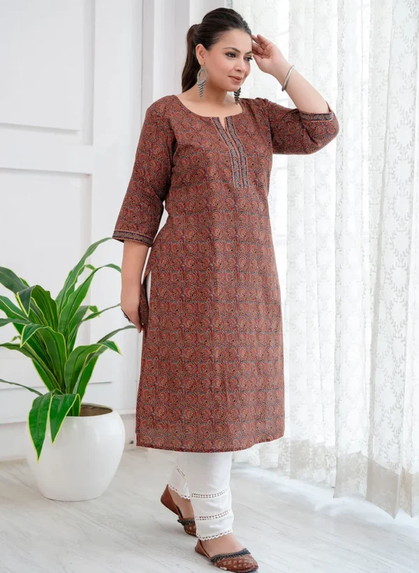 Straight Kurta-Pure Cotton Hand Block Print-Maroon Black Indian Long Tunic-Bohemian Women's Tunic - Image 6