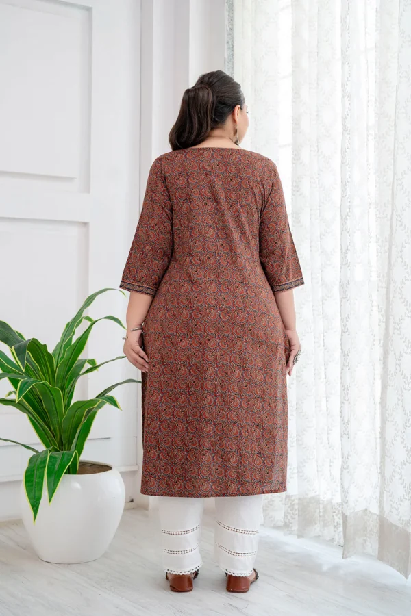 Straight Kurta-Pure Cotton Hand Block Print-Maroon Black Indian Long Tunic-Bohemian Women's Tunic - Image 9