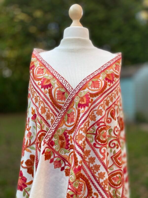 Luxury Wool embroidered Shawl Winter Wrap.