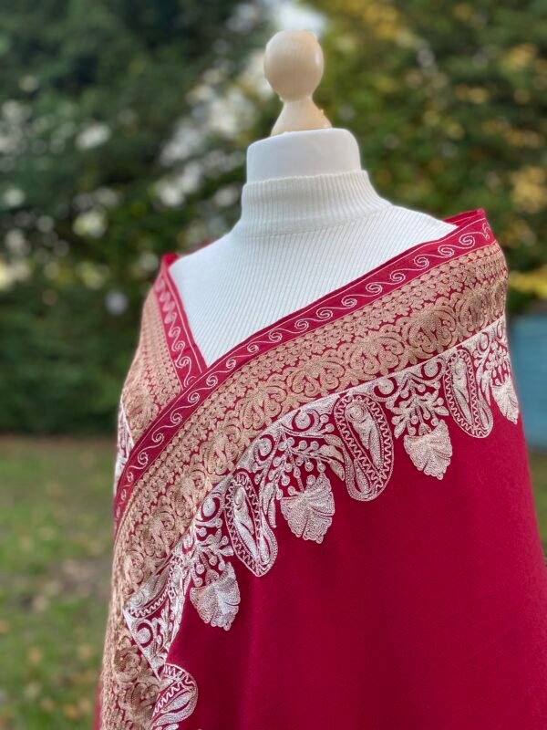 Wool Silk Shawl Embroidered Red Lightweight Stole - Image 8