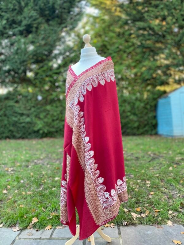 Wool Silk Shawl Embroidered Red Lightweight Stole - Image 7