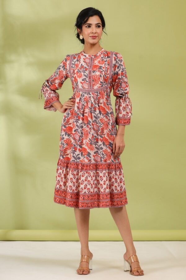 Tiered Dress- Floral Block Print Rayon Summer Midi - Image 6