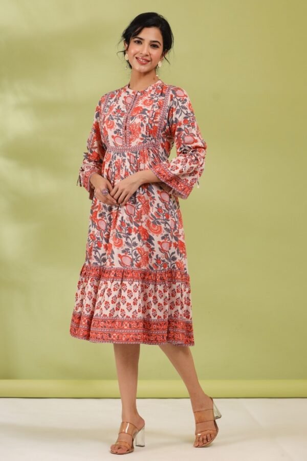 Tiered Dress- Floral Block Print Rayon Summer Midi - Image 5