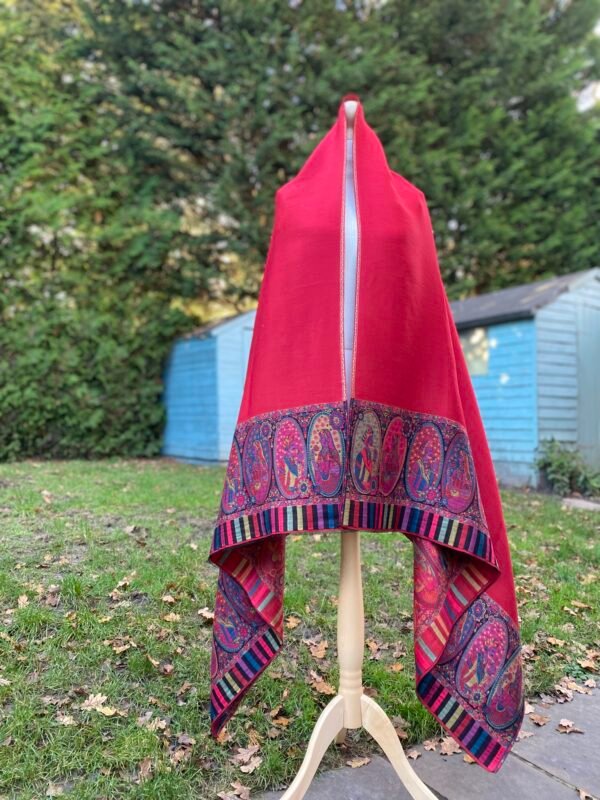 Antique Brass Reversible Pashmina-Red Heritage Kani Border Winter wrap - Image 4