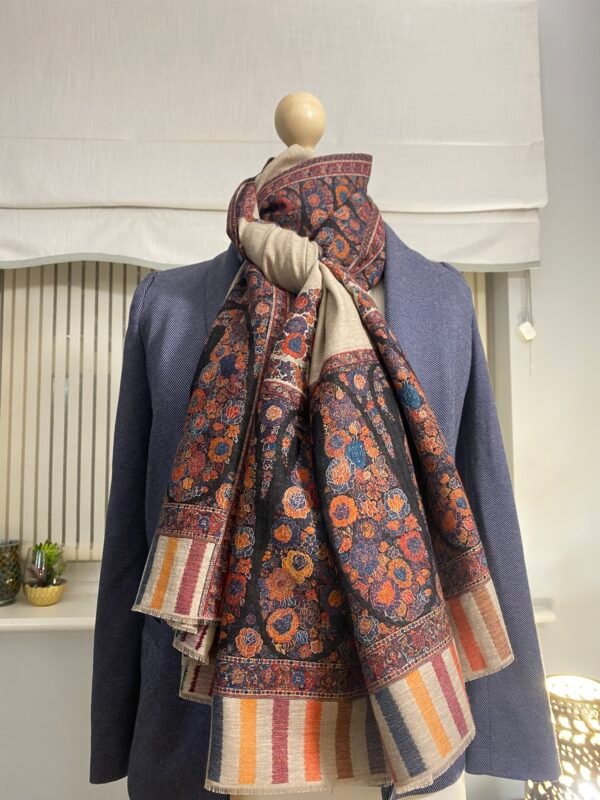 Luxury Wool Shawl-Kani Paisley Border Winter Wrap - Image 9