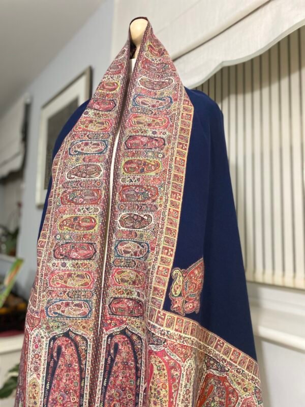 Luxury Wool Shawl-Blue Paisley Kani Border Winter Wrap - Image 9