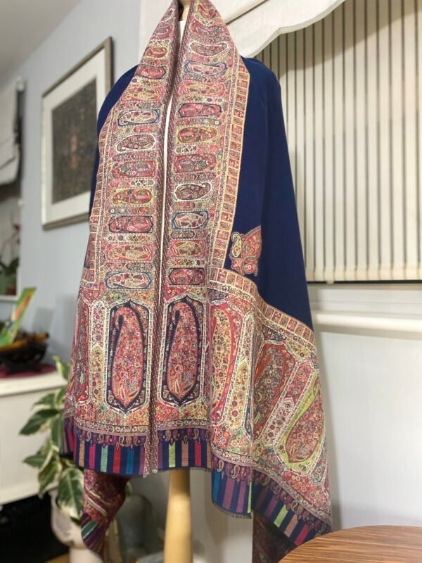 Luxury Wool Shawl-Blue Paisley Kani Border Winter Wrap - Image 8