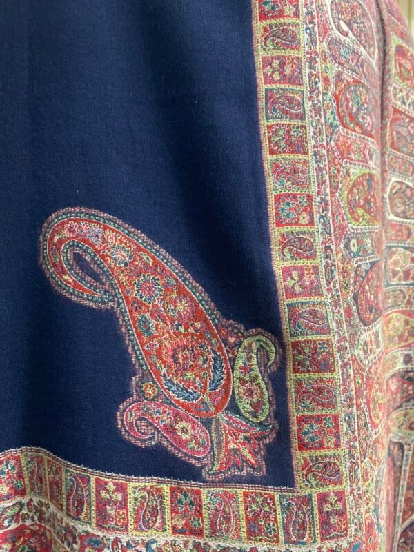 Luxury Wool Shawl-Blue Paisley Kani Border Winter Wrap - Image 7