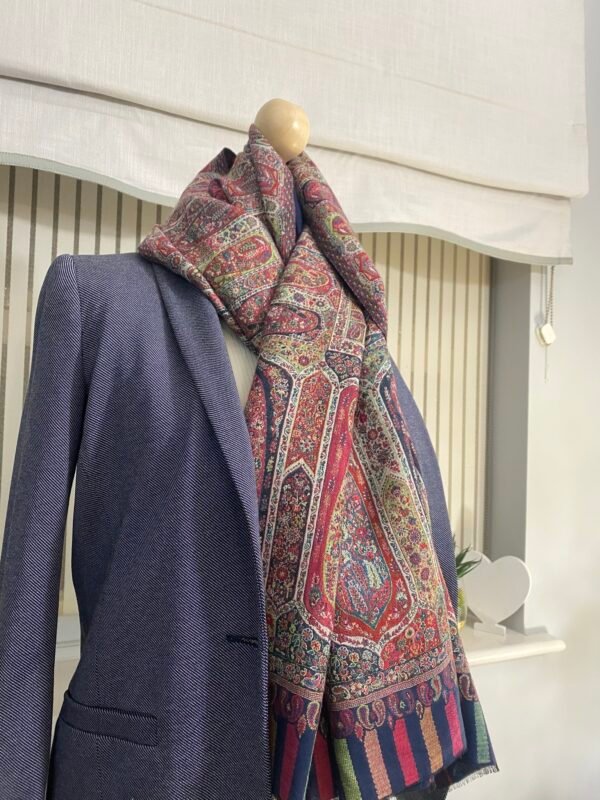 Luxury Wool Shawl-Blue Paisley Kani Border Winter Wrap - Image 2