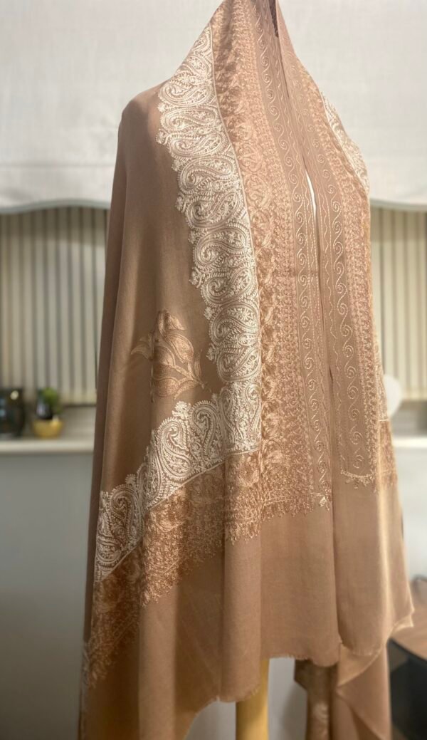 Wool Silk Shawl-Embroidered Brown Lightweight Stole - Image 10