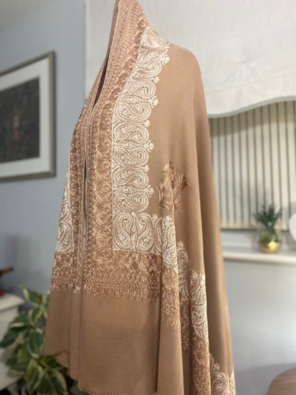 Wool Silk Shawl-Embroidered Brown Lightweight Stole - Image 8