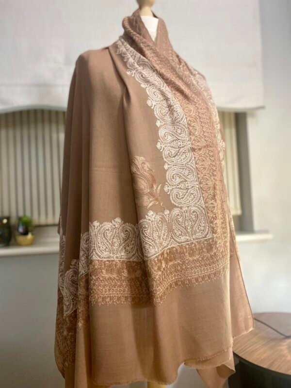 Wool Silk Shawl-Embroidered Brown Lightweight Stole - Image 7