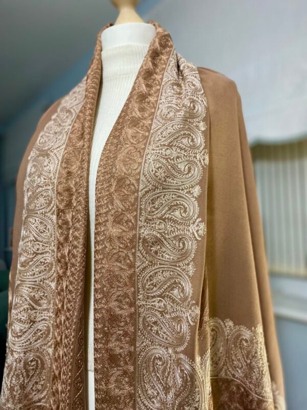 Wool Silk Shawl-Embroidered Brown Lightweight Stole - Image 6