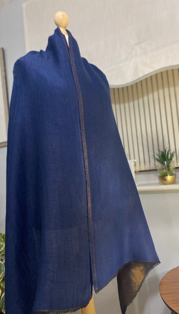 Reversible Fine Wool Shawl-Blue Antique Gold Pashmina - Image 9