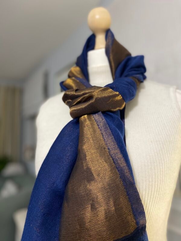 Reversible Fine Wool Shawl-Blue Antique Gold Pashmina