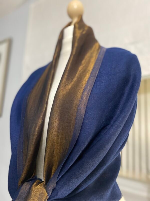 Reversible Fine Wool Shawl-Blue Antique Gold Pashmina - Image 4