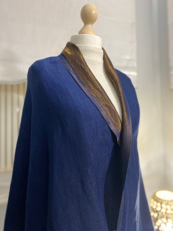 Reversible Fine Wool Shawl-Blue Antique Gold Pashmina - Image 2