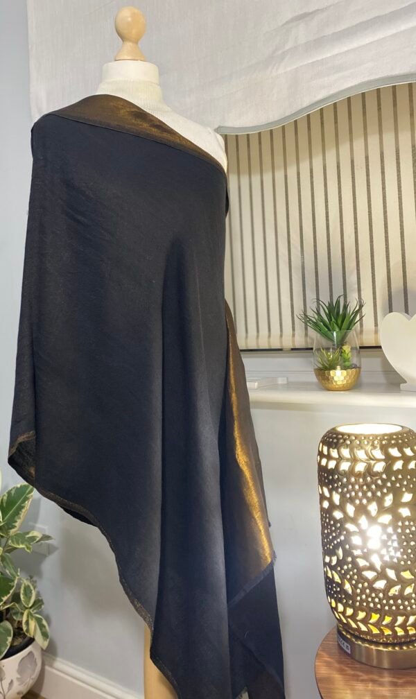 Reversible Fine Wool Shawl-Black-Antique Gold - Image 6