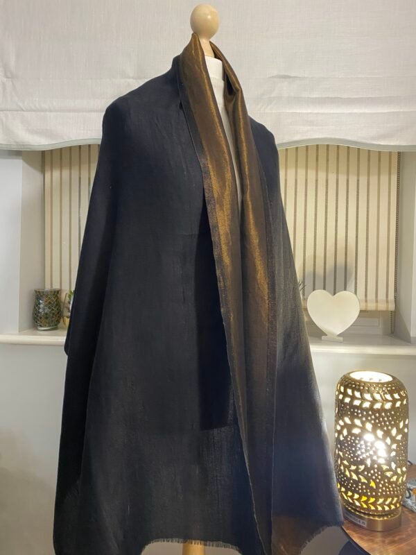 Reversible Fine Wool Shawl-Black-Antique Gold - Image 3