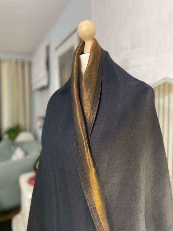 Reversible Fine Wool Shawl-Black-Antique Gold - Image 2