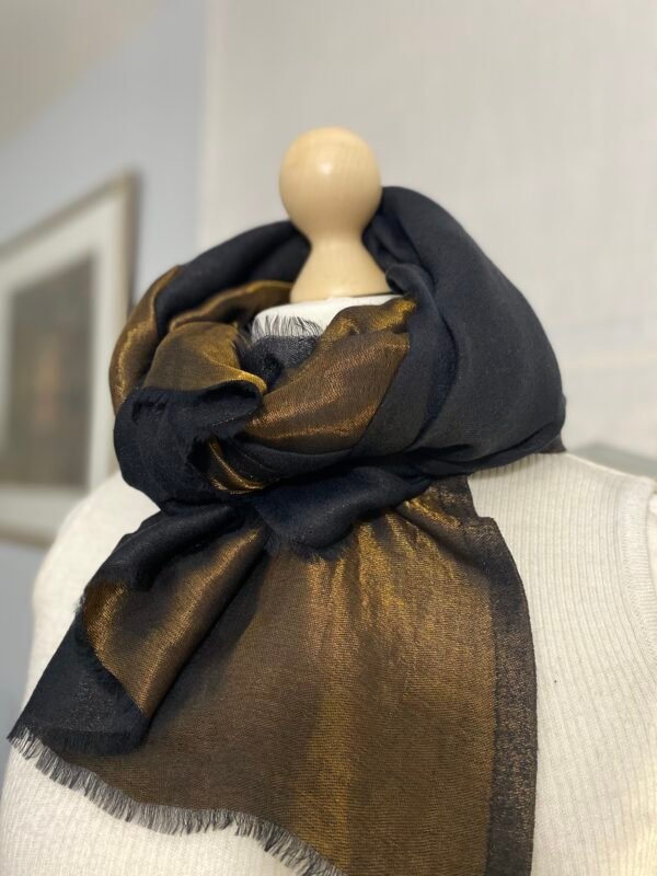 Reversible Fine Wool Shawl-Black-Antique Gold - Image 9