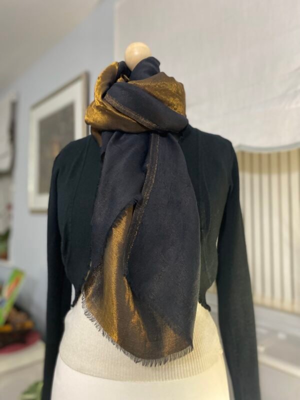 Reversible Fine Wool Shawl-Black-Antique Gold - Image 5