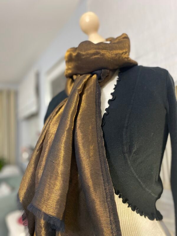 Reversible Fine Wool Shawl-Black-Antique Gold - Image 4