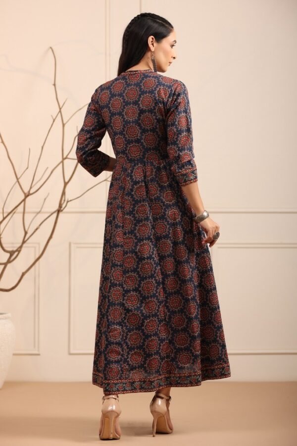 Layered Long dress-Block Print Pure Cotton-Blue - Image 5