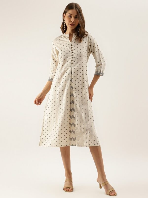 Handwoven Cotton A-Line Dress-Off-White Midi - Image 2