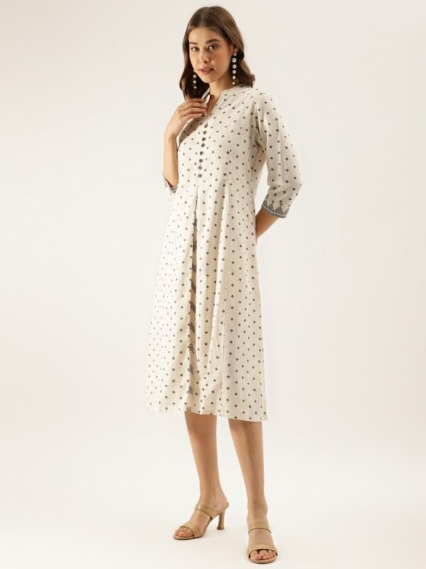 Handwoven Cotton A-Line Dress-Off-White Midi - Image 4