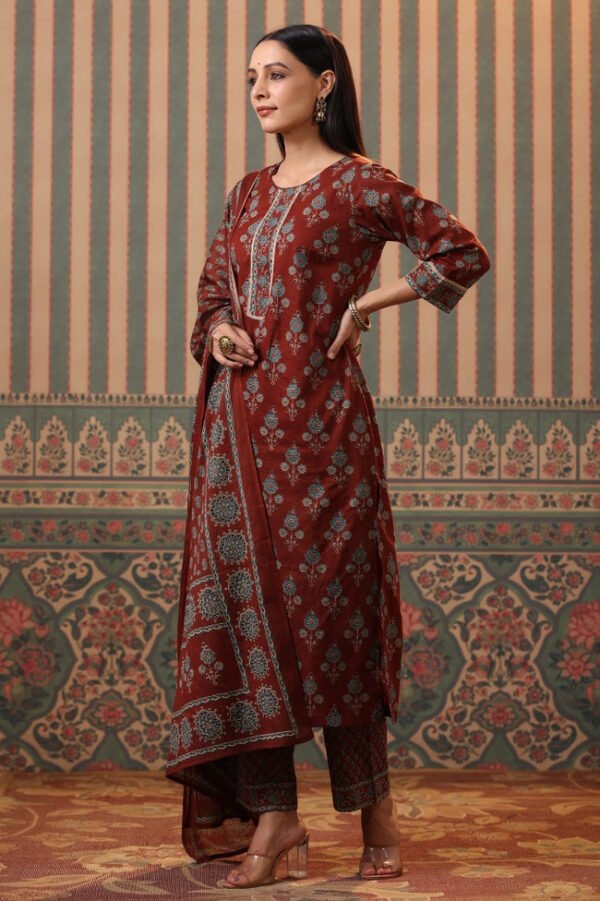 Pure Cotton Kurta Set-Block print Ethnic Indian women's Salwar Suit - Image 6