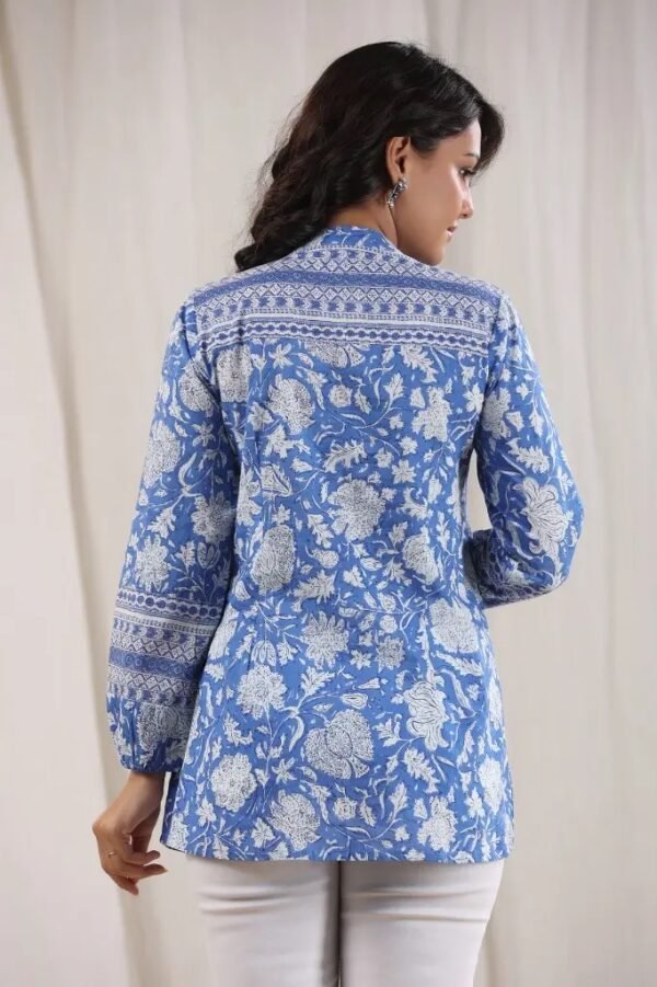 Floral Block Print Tunic-Pure Cotton Boho Top - Image 4