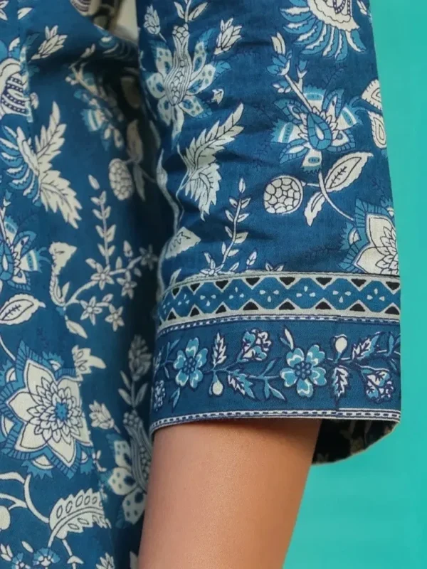 Floral Cotton Boho Top-Blue Hand Block Print Indian Tunic - Image 4