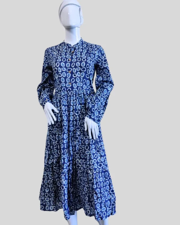 Block Print Indigo Pure cotton Tiered Dress - Image 2