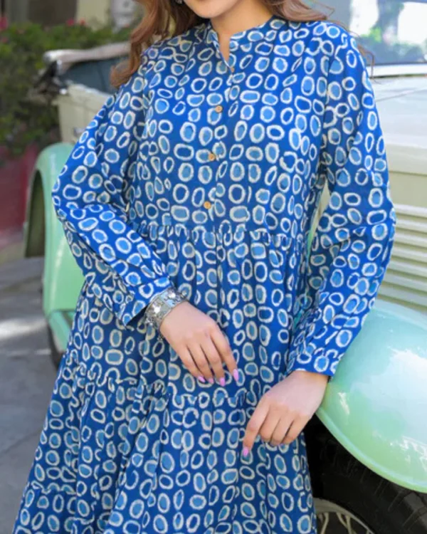 Block Print Indigo Pure cotton Tiered Dress - Image 3