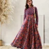 vintage rose long dress-pure cotton block print floral fit and flare maxi