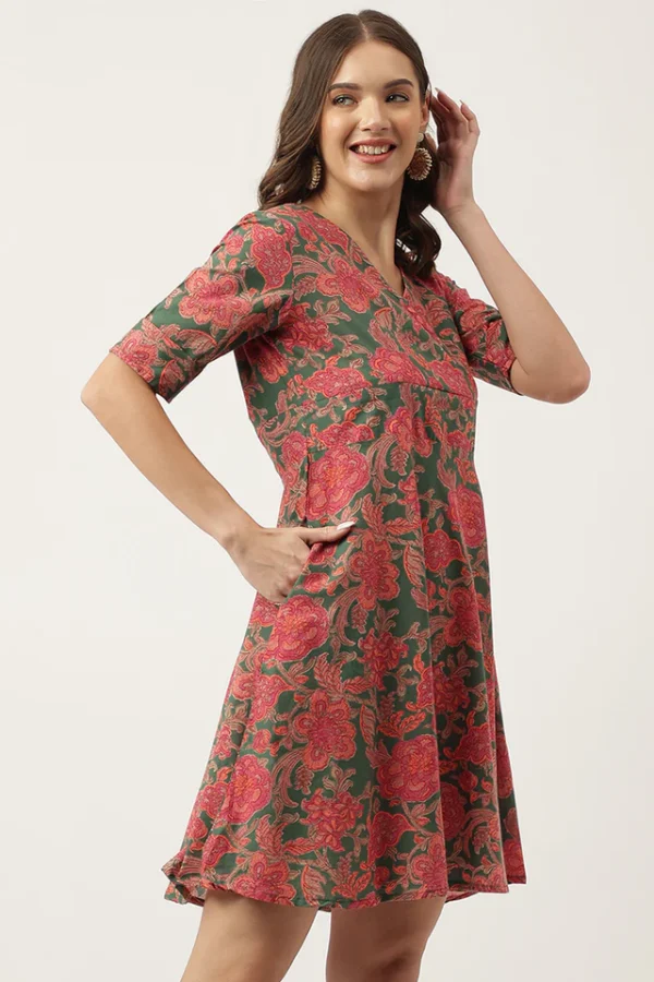 Floral Pure Cotton Summer Dress-Fit and Flare-Side Pocket