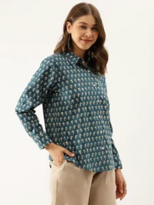 Hand block print Collared Shirt in 100% Cotton