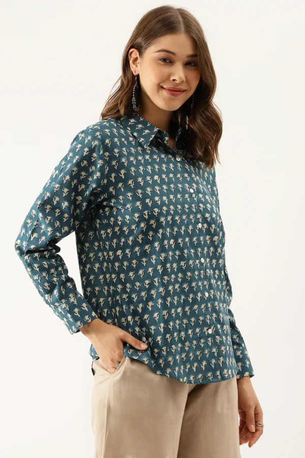 Hand block print Collared Shirt in 100% Cotton