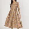 Floral Woodblock Print Pure Cotton long Dress with Pants