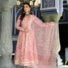 pink floral anarkali kurta set-pure cotton-hand block print- festive indian ethnic outfit