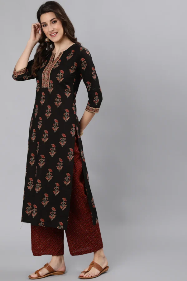 Pure Cotton Kurta-Hand Block Print Black Maroon Floral Indian Long Tunic